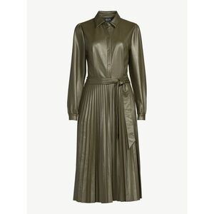 Scoop green pleated leather midi dress in size XL